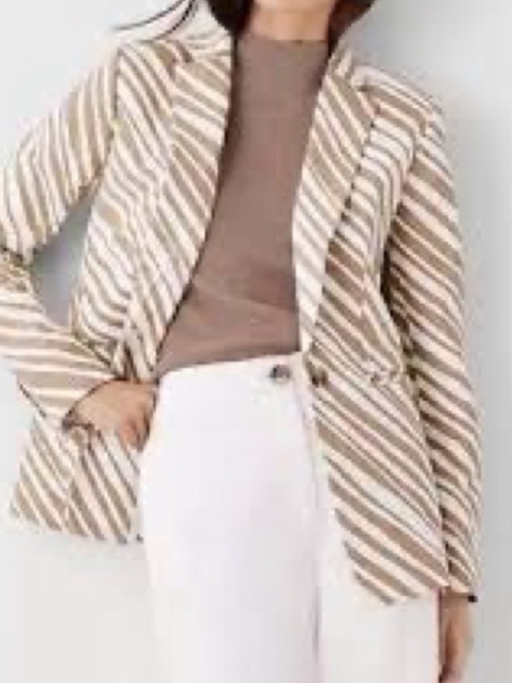 Ann Taylor tan cream white zebra print animal blazer jacket coat size 8